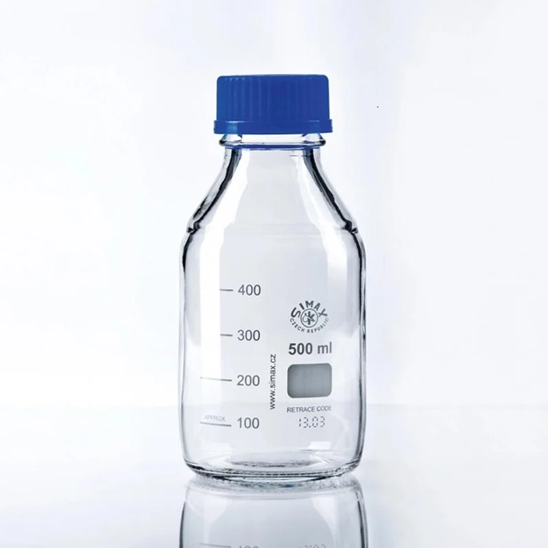 بطری شیشه ای درب آبی 500ml قابل اتوکلاو زیماکس