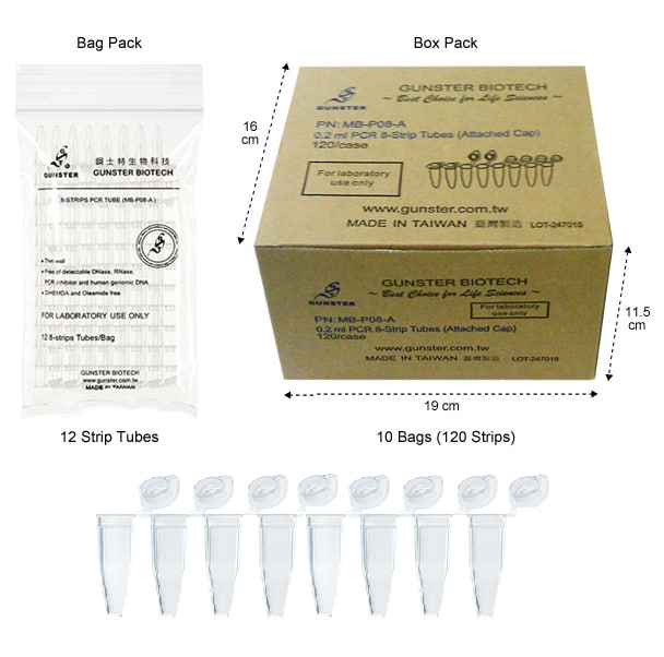 میکروتیوب 0.2 استریپ 8 تایی درب متصل MB-P08A, Gunster, PCR جعبه 960 عددی